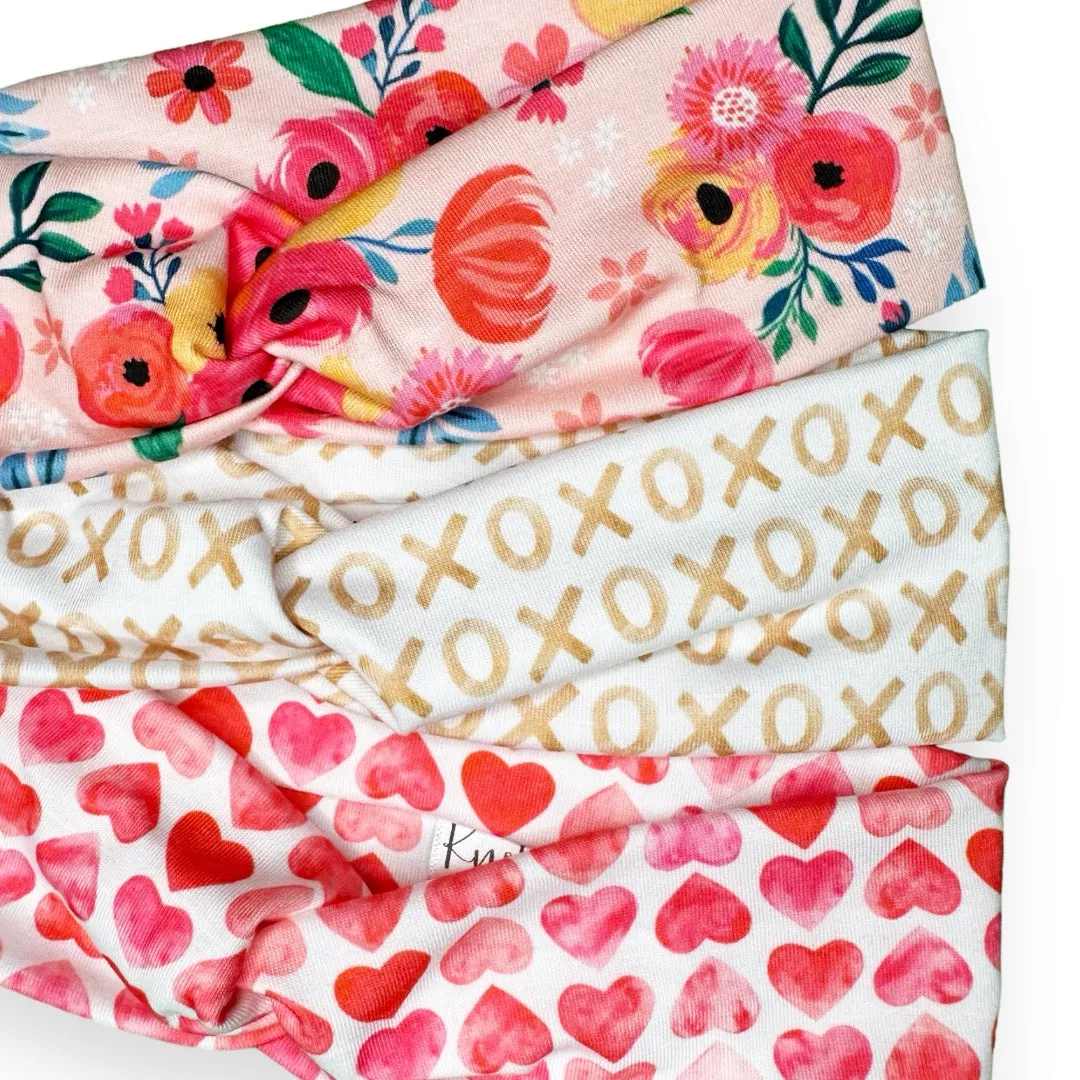 Valentine Floral Hearts Knotties Headband