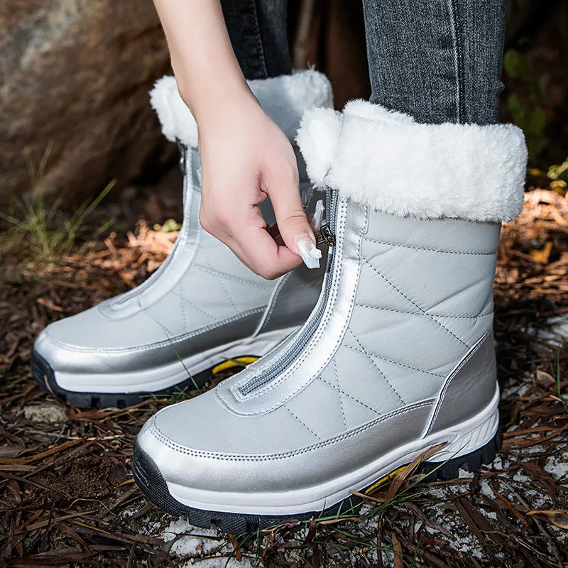 Waterproof Mid-calf Front Zipper Snow Boots