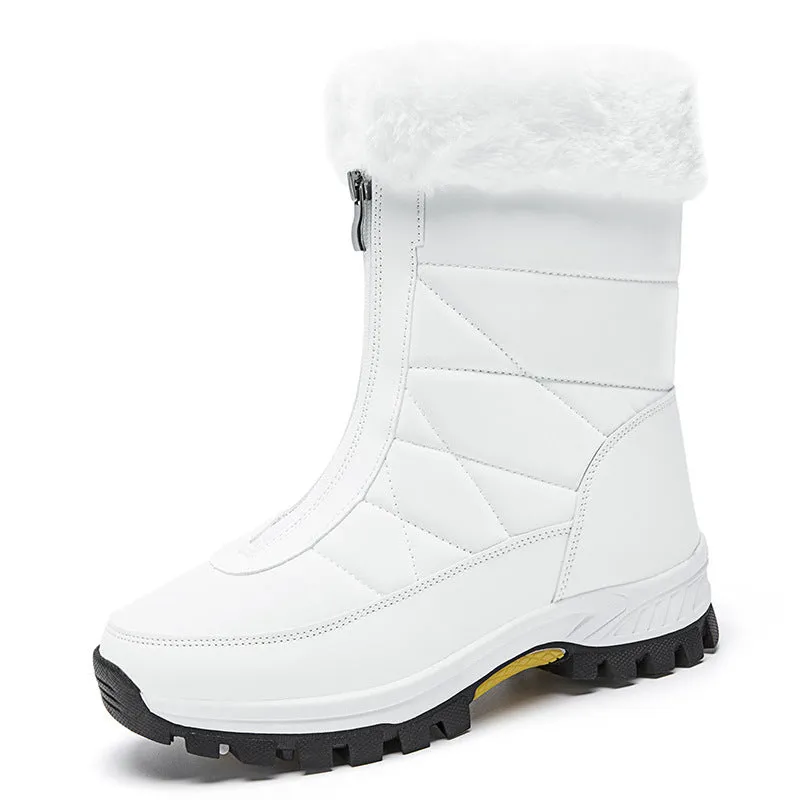 Waterproof Mid-calf Front Zipper Snow Boots