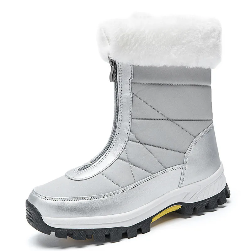 Waterproof Mid-calf Front Zipper Snow Boots