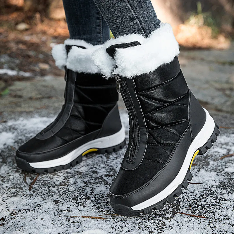 Waterproof Mid-calf Front Zipper Snow Boots