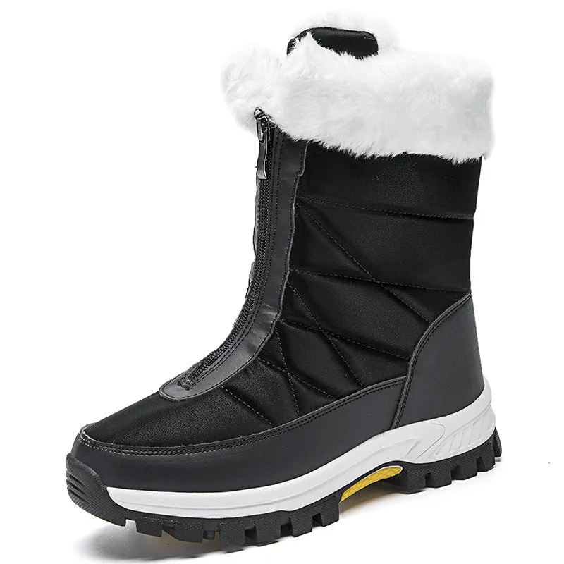 Waterproof Mid-calf Front Zipper Snow Boots