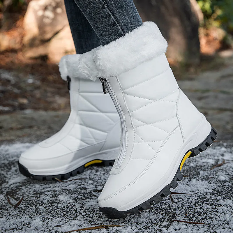 Waterproof Mid-calf Front Zipper Snow Boots