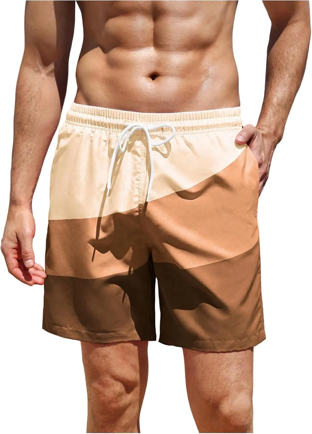 WDIRARA Men's Color Block Beach Shorts Summer Swim Shorts with Drawstring and Pockets