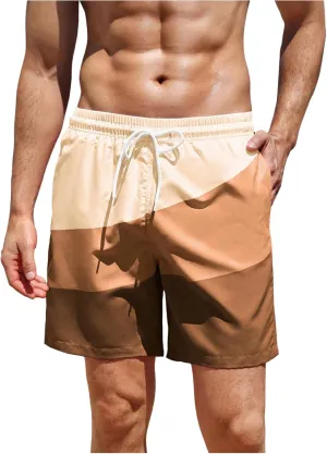 WDIRARA Men's Color Block Beach Shorts Summer Swim Shorts with Drawstring and Pockets
