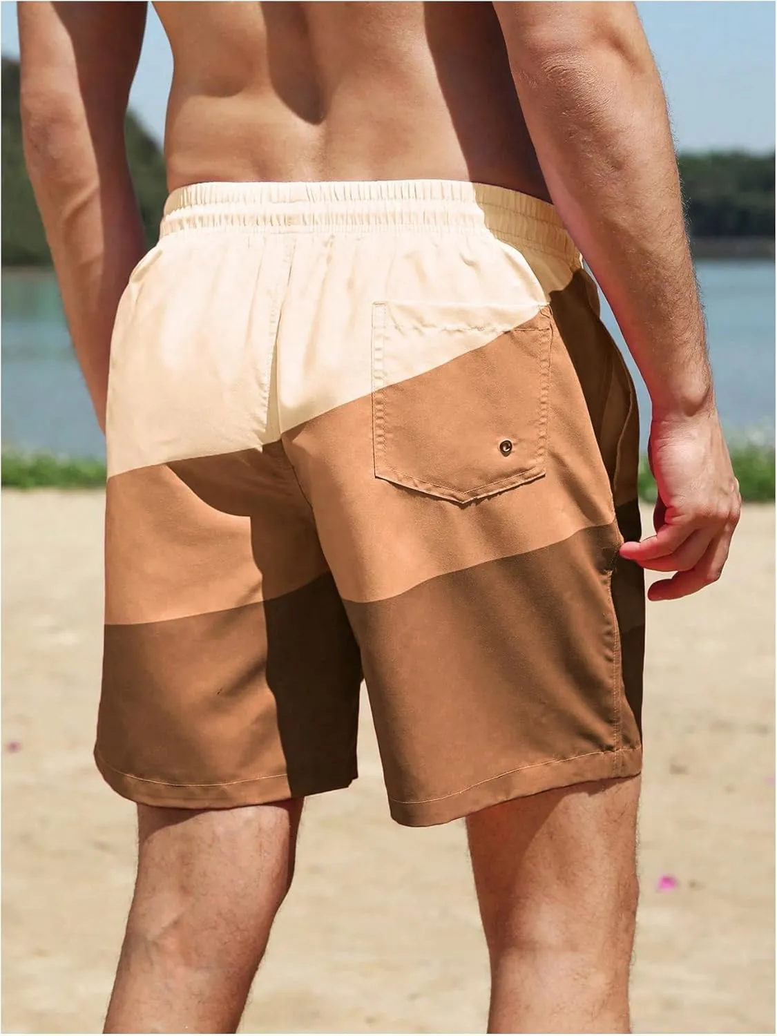 WDIRARA Men's Color Block Beach Shorts Summer Swim Shorts with Drawstring and Pockets