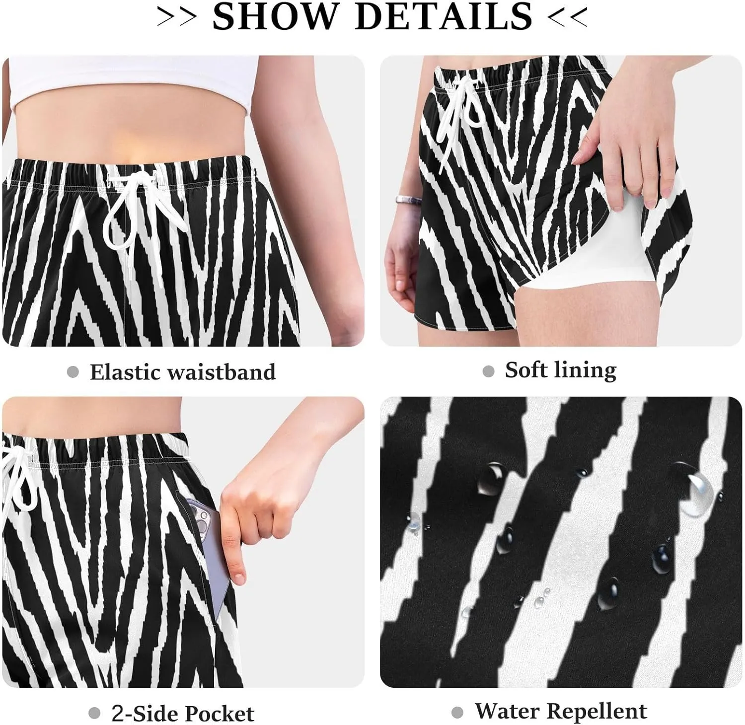 Women's Athletic Shorts with Liner Pockets Quick-Drying Beach Boardshorts Casual Workout Shorts