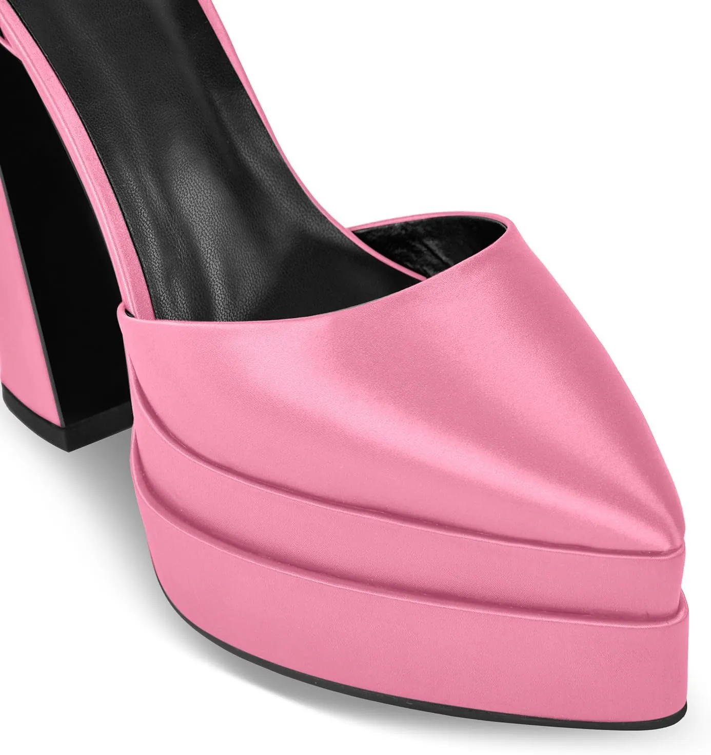 Womens Double High Chunky Platform Pointed Closed Toe Chunky Heels Ankle Strap Rhinestone Pumps Shoes for Dress Wedding Party