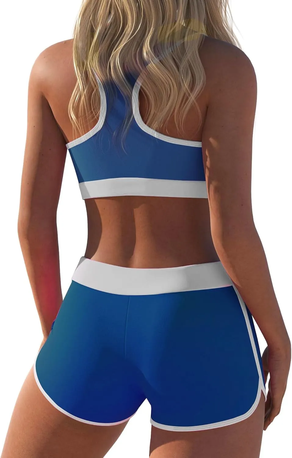 Womens Sport Two Piece Swimsuits Racerback Tops Boyshort Bottom