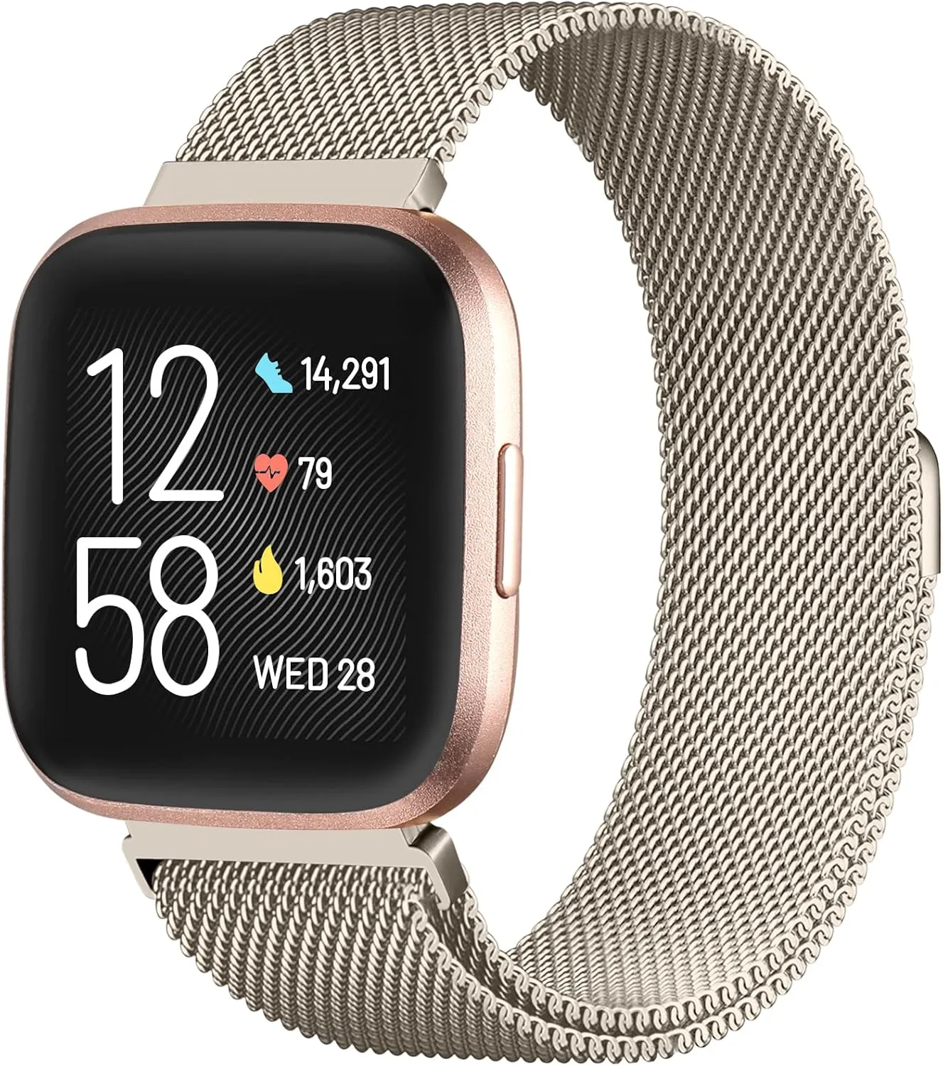 ZWGKKYGYH Compatible with Fitbit Versa 2/Lite Bands for Women Men, Metal Mesh Magnetic Stainless Steel Bracelet Strap Replacement for Versa Smartwatch, Champagne Small