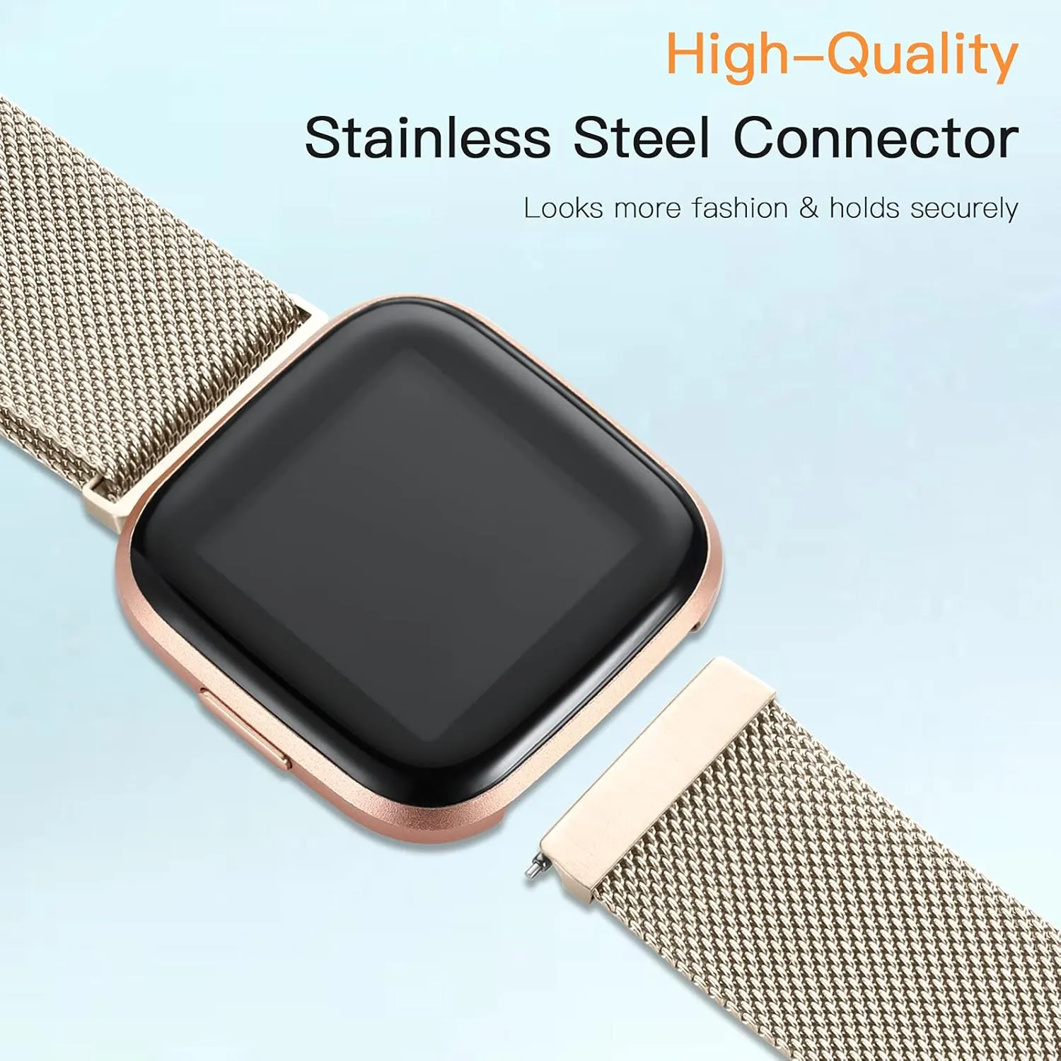 ZWGKKYGYH Compatible with Fitbit Versa 2/Lite Bands for Women Men, Metal Mesh Magnetic Stainless Steel Bracelet Strap Replacement for Versa Smartwatch, Champagne Small